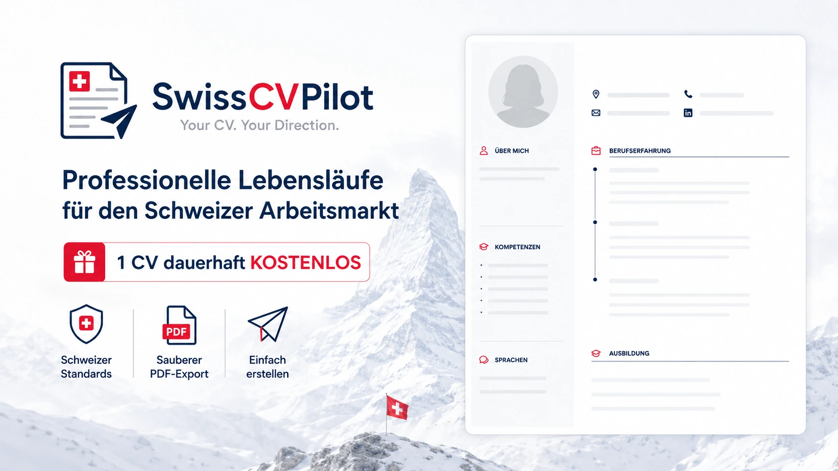 Animierte SwissCVPilot-Vorschau eines Lebenslaufs